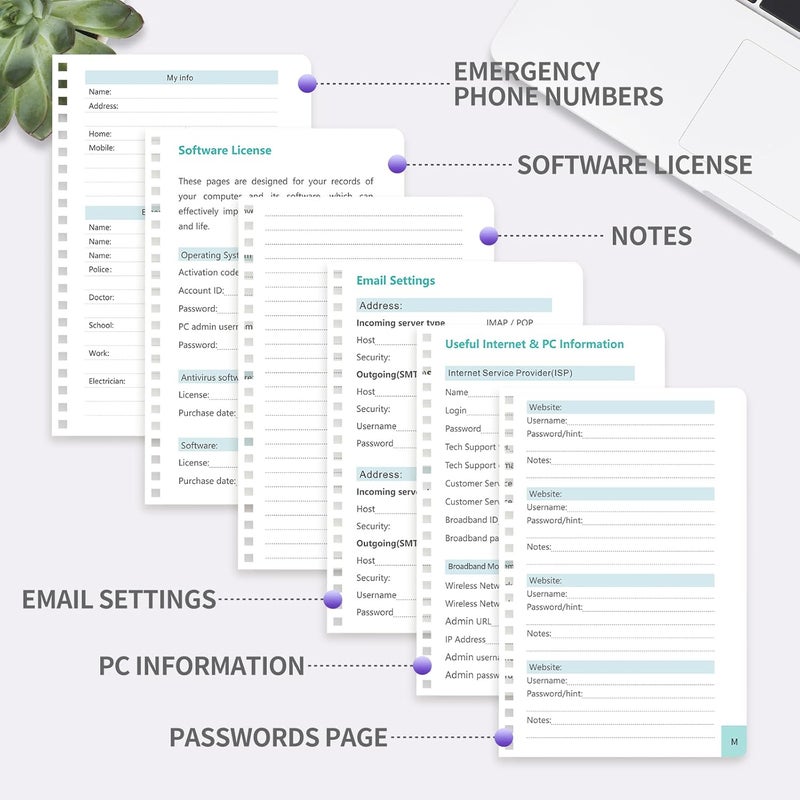 Homlive Spiral Password Book with Individual Alphabetical Tabs, Hardcover Password Keeper Book for Seniors, Password Notebook for Home or Office & Website Address Login-Purple, 5.7" x 7.7" - Image 4